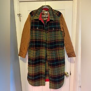 Sundance Multicolor Plaid duster Coat with Red and floral Accents